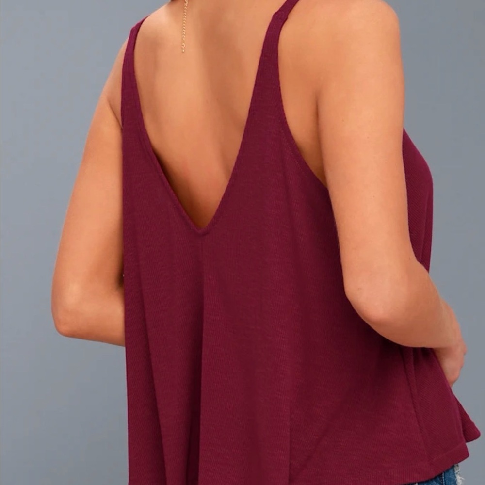 Free People Dani Berry Red Ribbed Tank Top